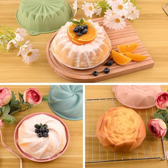 HUAKENER Flower Shape Cake Molds, 3 Pcs Silicone Cake Molds | Nonstick Silicone Cake Pan for Jello Cakes, Cheese Cakes, Strawberry Shortcake, Brownie Tart Pie - Image 5