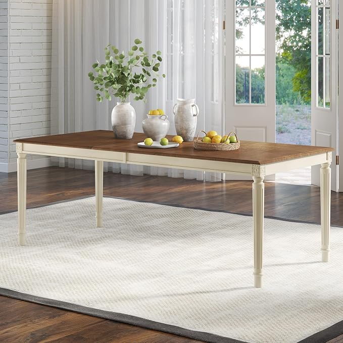 AMERLIFE 79" Rustic Farmhouse Dining Table with Solid Wood Top, Cream | Solid Wood Construction, Roman Conical Legs, Large Rectangular Design, Seating for 6 to 8 by AMERLIFE