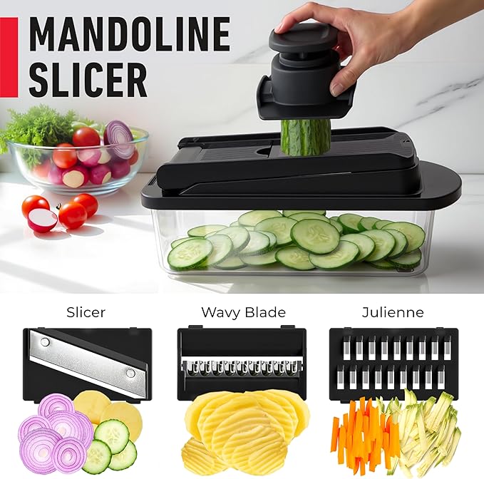 MUELLER HOME Pro-Series 10-in-1, 8 Vegetable Chopper & Mandoline Slicer | Food-Prep Tool, Fruit Cutter, Dicer, Veggie Chopper with Container, Kitchen Essentials, House Warming Gifts New Home, Black - Image 6