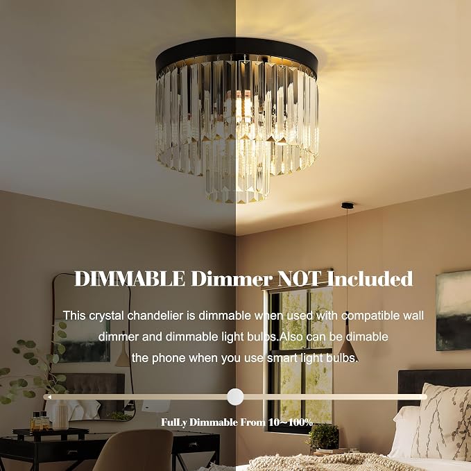 12.6" Black Crystal Ceiling Light 4-Light Modern Fixture 2-Tier Luxury K9 Crystal, for Dining Room Kitchen Island Living Room Bedroom - Image 8
