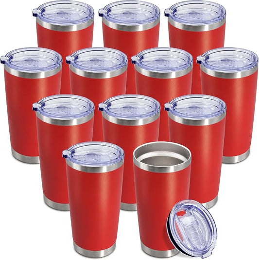 20oz Tumbler Insulated Coffee Tumblers with Lid Stainless Steel Red 12P | 20 oz Tumblers Double Wall Insulated Vacuum 20oz Coffee Mug Leak Proof Tumblers with Lid Powder Coated - Red 12 Pack by AEPDTD