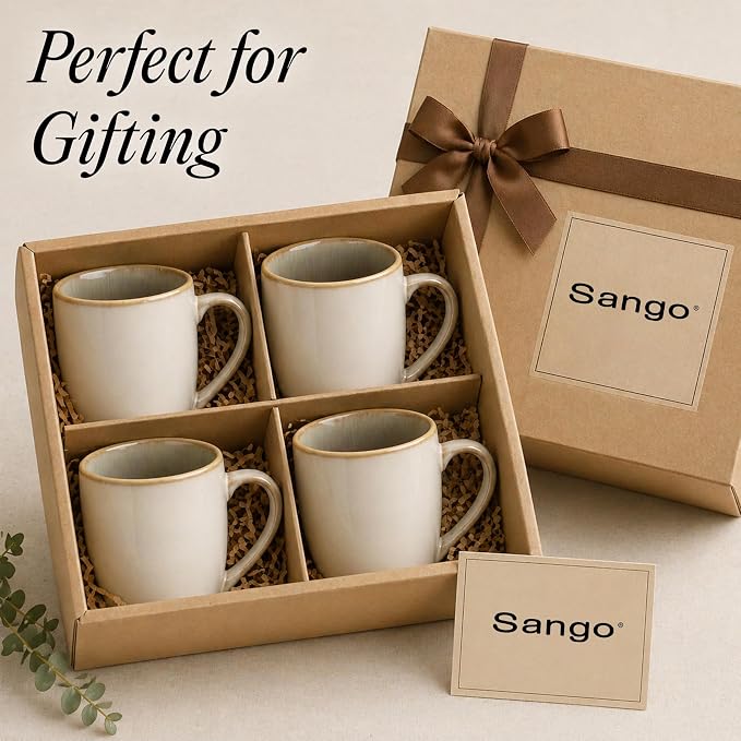 SANGO Resona Moss Stoneware Heat Resistant Coffee Mugs, Microwave and Oven Safe, 12 oz, White, 4 Count - Image 7
