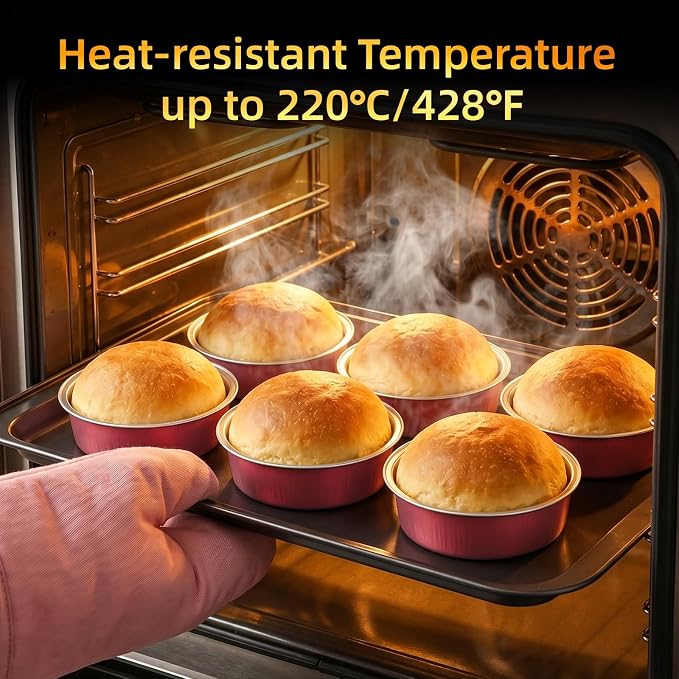 Beasea 120 Pack Disposable Ramekins with Lids, 7.3oz Grapefruit Pink Aluminum Foil Mini Pie Tins Pans Small Baking Cups, Round 4 inch Individual Cake Pans Tin for Creme Brulee Cheesecake Tart Pie - Image 6