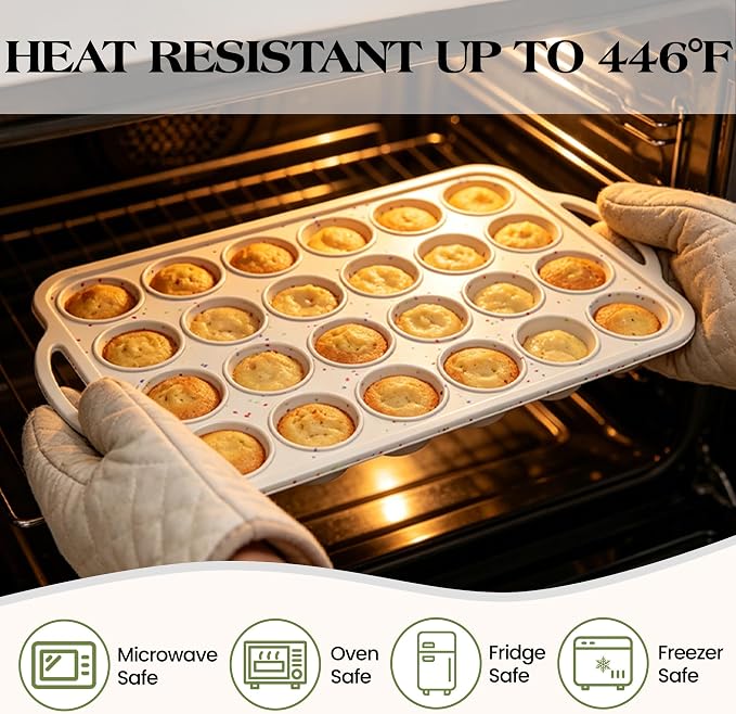 2 Pcs Mini Muffin Pans with Metal Reinforced Frame, 24 Cups Nonstick Silicone Cupcake Tray for Baking, Food Grade Small Muffin Molds with Handles (Cream) | 24 Cups Nonstick Silicone Cupcake Tray for Baking, Food Grade Small Muffin Molds with Handles (C... - Image 7