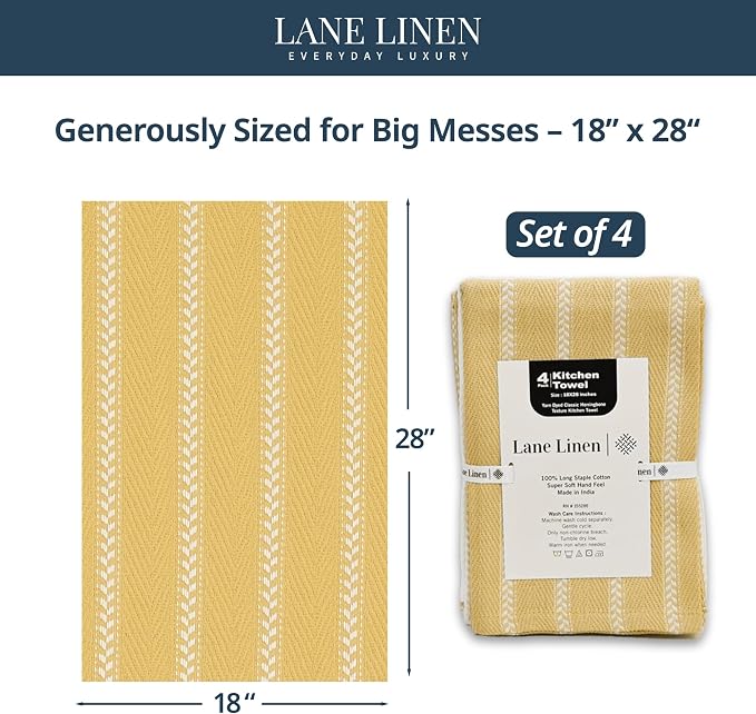 LANE LINEN Kitchen Towels Set - Pack of 4 Cotton Dish Towels for Drying Dishes, 18”x 28”, Absorbent Tea Towels, Quick Drying Kitchen Towel Set - Lemon Yellow - Image 2