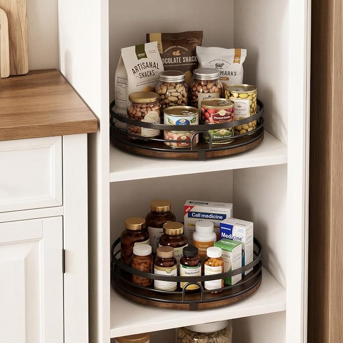 2 Pack 9" 10" Lazy Susan Turntable Organizer for Table Top | Round Wooden Lazy Susan for Cabinet, Countertop, Pantry, Spice, Kitchen, Bathroom Vanity, Coffee, Home Decor - Image 4