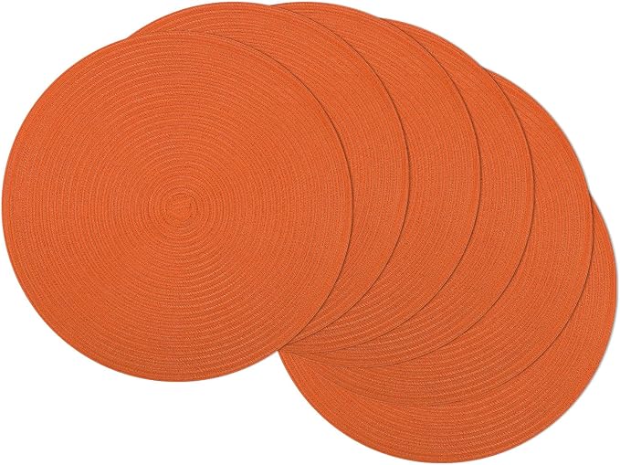 SHACOS Round Placemats Set of 6 Polyester 15 inch Round Braided Place Mats Washable Non Slip Kitchen Dining Table Mats Autumn Fall Placemats Decor, Bright Orange by SHACOS