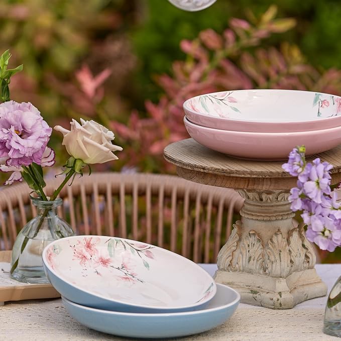 Bico Spring Sakura Pasta Bowls, 35oz Salad Bowl Set of 4, Large Ceramic Serving Dinner Bowls for Soup and Cereal, Microwave and Dishwasher Safe, Gift for Housewarming and Thanksgiving - Image 3