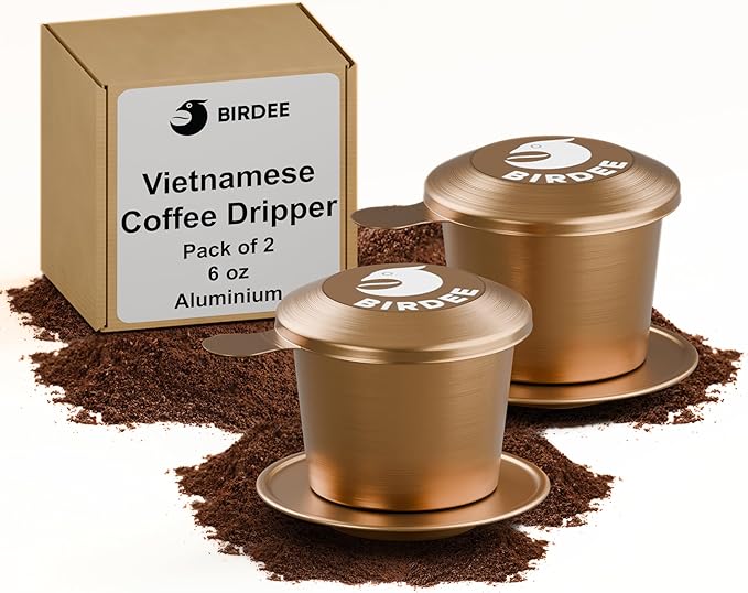 Birdee Phin Coffee Filter Set – 2 Pack Small Aluminum Vietnamese Dripper, Portable Reusable Coffee Maker for Ground Coffee, 6 oz Single Serve Brown Brew Kit for Travel, Camping, Home Use