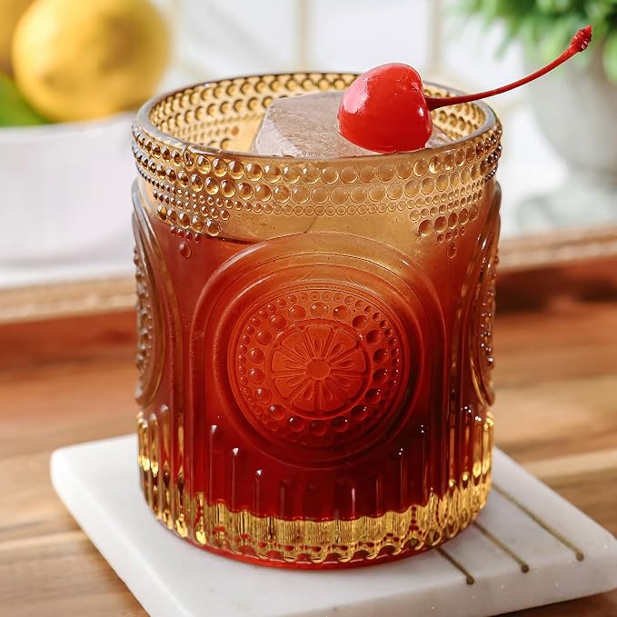 Vintage Amber Drinking Glasses Set of 6 by Kate Aspen - 10 oz Ribbed Glassware for Drinking Water, Juice, Cocktail Glasses - Ribbed Glass Cups Set, Iced Coffee Cup, Kitchen Drinkware or Home Bar - Image 7