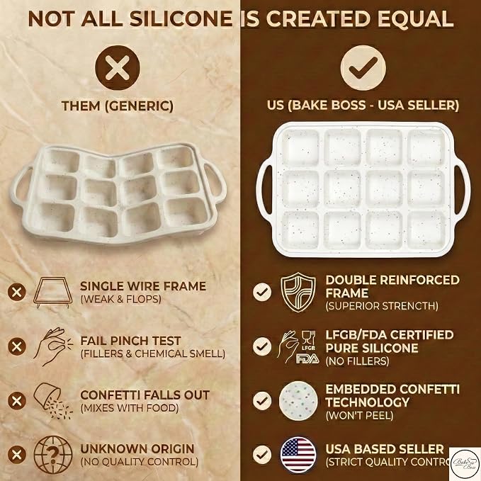 Silicone Brownie Pans with Dividers - 2 PACK - CREAM | Metal Reinforced Silicone Brownie Pans for Baking, Nonstick Brownie Pan, Easy Release Surface, Dishwasher Safe - Image 2