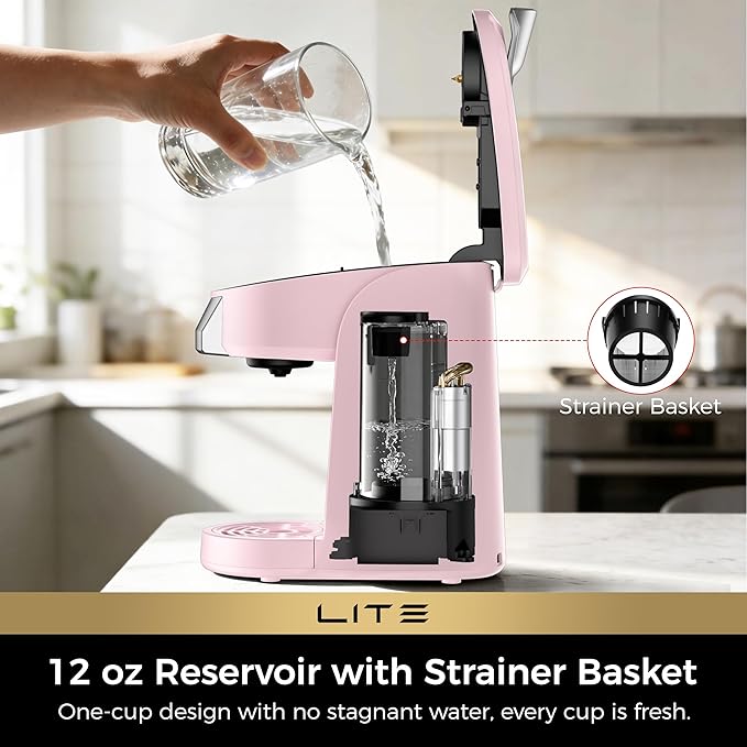 CHULUX Lite Single Serve Coffee Maker for K Cup with One Touch Brew, Pink | Boiler Fast Heating System, Unique Split-Flow Nozzle, Designed for Standard Mugs, 5 to 12 oz Brew Sizes, Single Cup Reservoir - Image 2