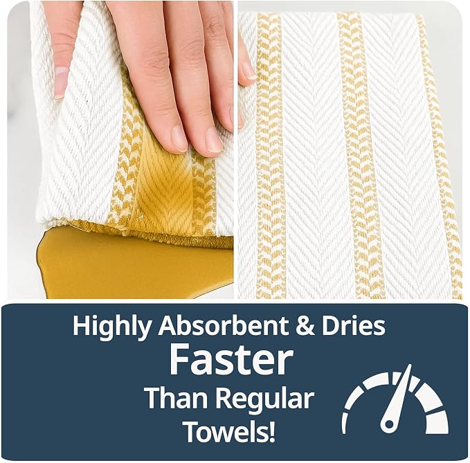 LANE LINEN Kitchen Towels Set - Pack of 4 Cotton Dish Towels for Drying Dishes, 18”x 28”, Absorbent Tea Towels, Quick Drying Kitchen Towel Set - Lemon Yellow - Image 5