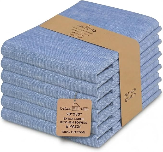 Urban Villa Kitchen Towels Cotton Dish Towels 20”x30” (Set of 6) Blue/White by CottonTrends