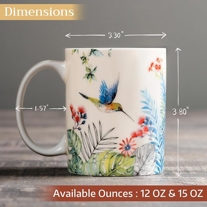 Maison d' Hermine Coffee Mug with Handles Tea Cups (15 Ounce, Pack of 1) | Fine Bone China Coffee Mugs for Hot Beverages Cappuccino Latte Home Restaurant Hotel Spring Summer -Tropiques - Colibris - Image 4