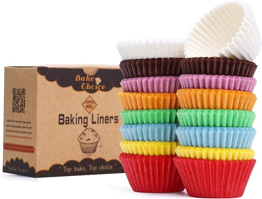 Bake Choice 400pcs Rainbow cupcake liners, mini Christmas muffin liners | Food Grade,non stick,greaseproof Parchemen Paper, Cupcake Liners for Christmas Decorations by BakeChoice