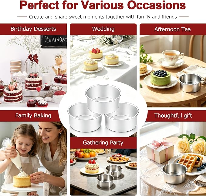 LIANYU 4 Inch Round Cake Pan Set, Mini Round Baking Pans of 4 | Stainless Steel Small Bakeware, Mirror Polished, Ideal for Layer Wedding Party Birthday Cake, Oven & Dishwasher Safe - Image 6