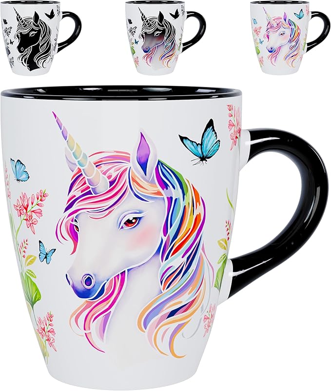 Color Changing Unicorn Coffee Mug 12oz – Heat Sensitive Ceramic Cup with Floral Reveal – Unicorn Gifts for Women, Unique Coffee Mugs, Christmas Holiday Gift, Perfect for Coffee, Tea or Cocoa by Dream8Design