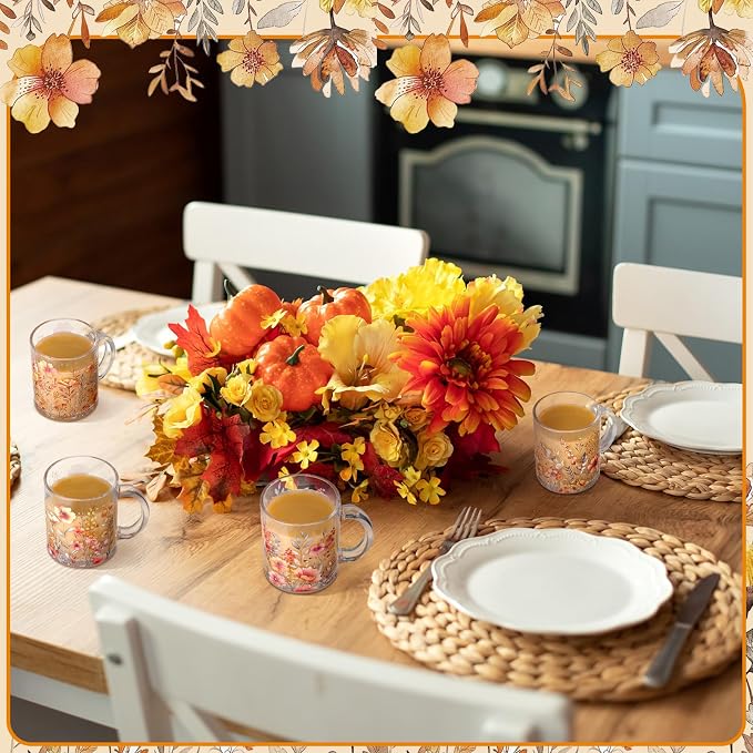 Tioncy 4 Pcs Fall Floral Coffee Mugs 12 oz Flower Glass Cups with Handle Thanksgiving Floral Coffee Cup Autumn Mug Sweet Fall Gifts Drinking Containers for Harvest Holiday Party (Wildflower) - Image 6