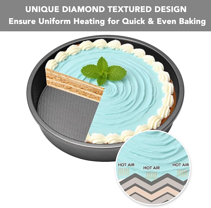 Tiawudi 9" Round Cake Pan Set of 2, 0.8mm Thick Heavy Duty Bakeware for Tiered & Layered Cakes, Nonstick Baking Pan with Diamond Texture for Even Heating, Cake Mold - Image 4