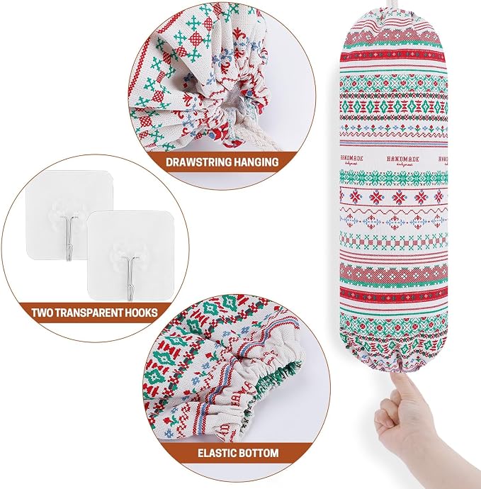 SWISSELITE 2Pcs Plastic Bag Holder, Reusable Plastic Bag Organizer | Wall Mount, Large Grocery Bag Storage Dispenser, 22x9 IN - Image 3