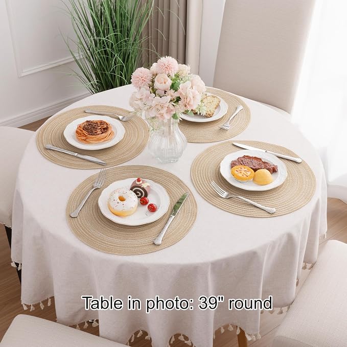 SHACOS 15 inch Beige Round Placemats Set of 12 for Dining Table Woven Braided Circle Place Mats Kitchen Placemat Washable Table Mats - Image 7