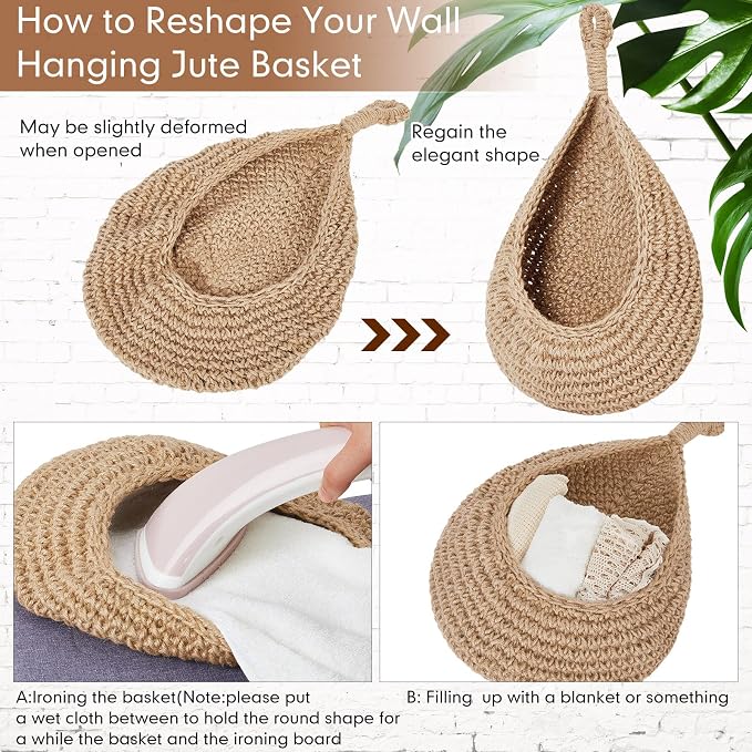 Honeydak Boho Decor Hanging Wall Baskets for Kitchen 3 Pack Teardrop Baskets with Hooks Storage Fruit Onion Vegetable Potato for Home 3 Sizes(Light Linen,Teardrop,Cotton Rope) - Image 3