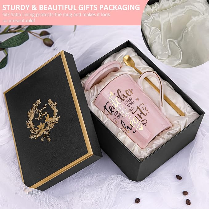 Unique Teacher Appreciation Gifts for Women, Best Teachers Mug for Teachers | 14oz Pink Marble Ceramic Gold Print Teacher Cup, End of Year Birthday Retirement Graduation from Student, Nice Gift Boxed - Image 7