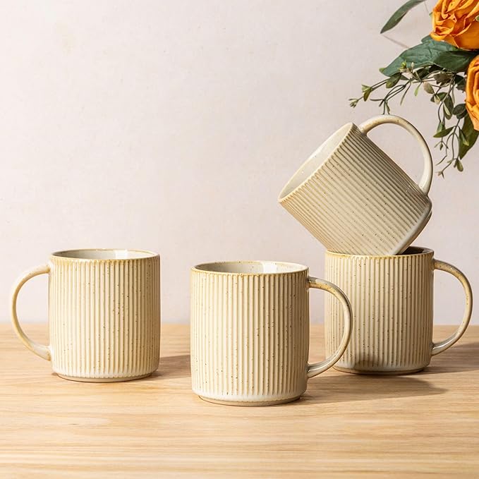 theterra Ceramic Coffee Mugs Set of 4, 14.2 oz Coffee Cups with Handle | Handmade, Suitable for Latte, Tea, Milk, Beer & Hot Cocoa, Cappuccino by TheTerra
