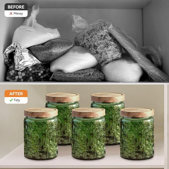 Comeon Vintage Glass Jar Food Storage Container With Lid, Cookie Candy Jar | Durable Glass, Lid Included, Multipurpose Kitchen And Office Storage, Green Garden Design - Image 6