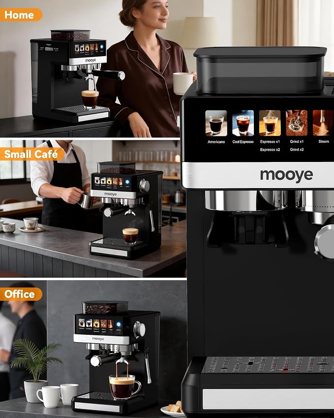 Espresso Machine with Grinder,20Bar Compact Espresso Maker with Steam Milk Frother,Coffee Maker for Home (black, medium) - Image 7