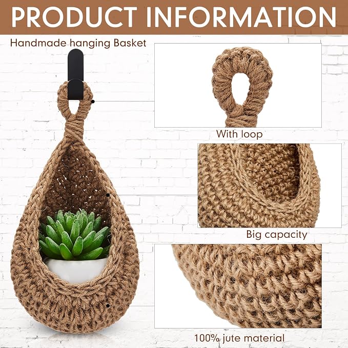 Honeydak Boho Decor Hanging Wall Baskets for Kitchen 3 Pack Teardrop Baskets with Hooks Storage Fruit Onion Vegetable Potato for Home 3 Sizes(Linen,Teardrop,Jute) - Image 2