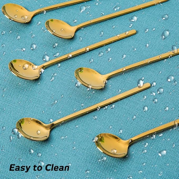 Pack of 8, Gold Plated Stainless Steel Espresso Spoons, findTop Mini Teaspoons Set for Coffee Sugar Dessert Cake Ice Cream Soup Antipasto Cappuccino, 5.3 Inch