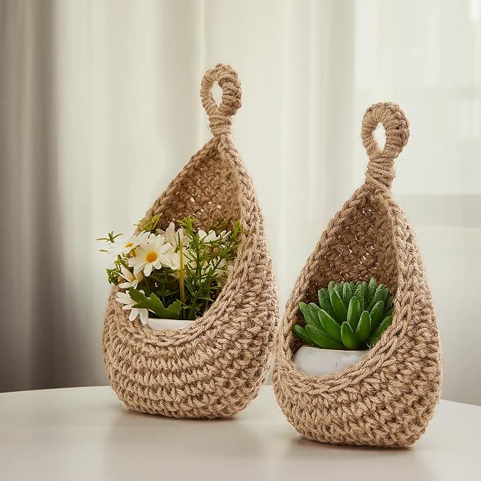Honeydak Boho Decor Hanging Wall Baskets for Kitchen 3 Pack Teardrop Baskets with Hooks Storage Fruit Onion Vegetable Potato for Home 3 Sizes(Light Linen,Teardrop,Cotton Rope) - Image 5