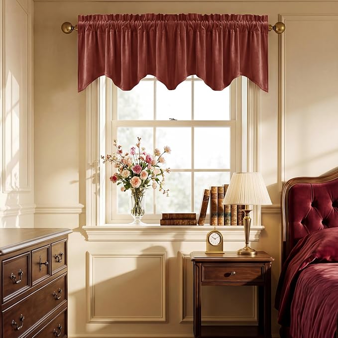 Rust Classic Velvet Valance 52x18 Inch 1 Panel | Earth Tone Wavy Kitchen Curtains, Vintage Window Treatment for Living Room, Bathroom, Small Windows, Christmas Decor by StangH