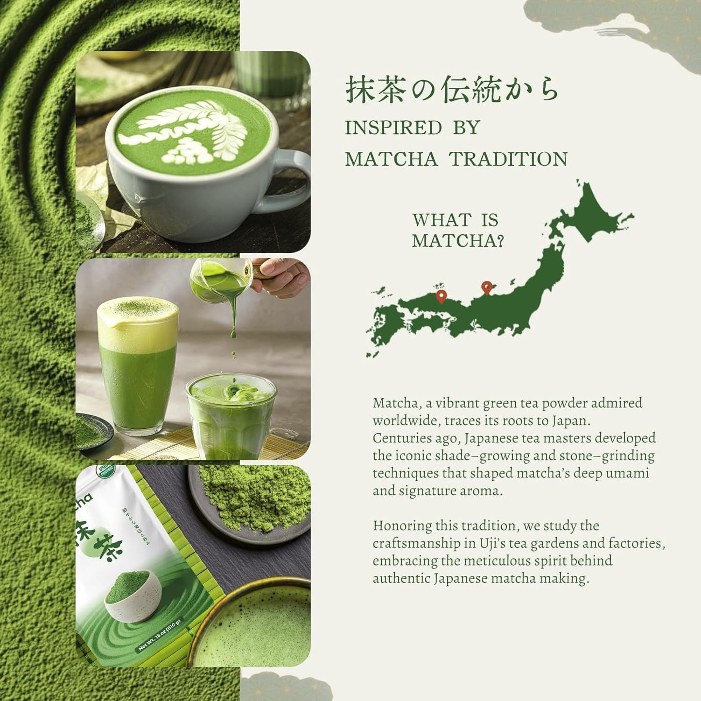 Japanese Organic Matcha Powder - 18oz Culinary Grade Green Tea Powder for Everyday Matcha Latte, Smoothies & Baking, No Sugar, No Additives, Bulk Size for Daily Use