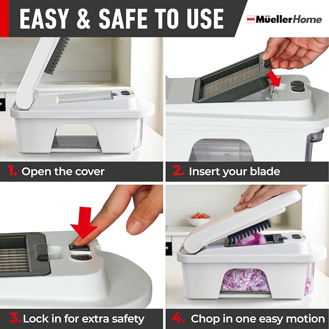 Mueller Pro-Series All-in-One, 12 Blade Mandoline Slicer for Kitchen | Spiralizer, Food Chopper, Vegetable Slicer, Cutter, Dicer, Grater, Kitchen Gadgets with Container, White Sand/Gray - Image 7