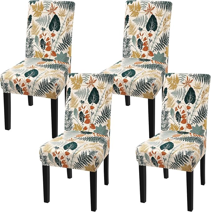 Fuloon Dining Chair Slipcover, Stretch Parson Chair Protector for Home | Printed Cluster Leaves, Set of 4, Super Fit, Washable, Suits for Hotel, Dining Room, Ceremony, Banquet Party by Fuloon