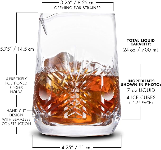 Piña Barware Seamless Hand Cut Mixing Glass - 700mL / 24oz - Professional Bartending Commercial Glassware - Image 3