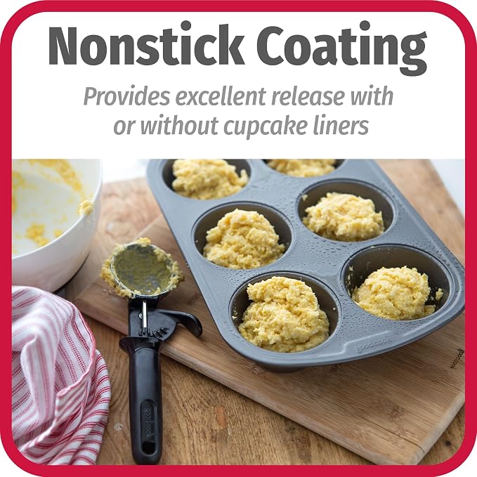 GoodCook Everyday Muffin Pan Nonstick Warp-Resistant Carbon Steel Construction, 6-Cup, Gray - Image 9