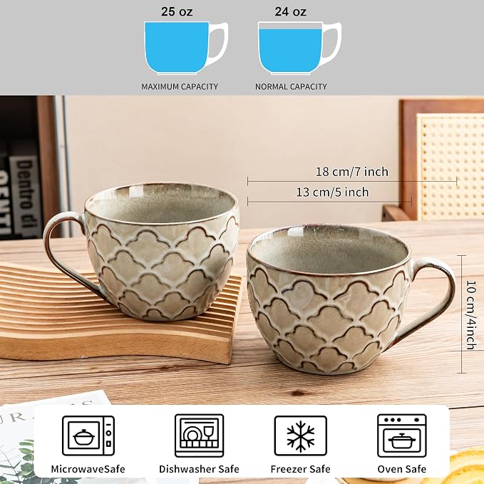 24 oz Coffee Mug, Ceramic Extra Large Coffee Mugs with Handles, Grey | Large Soup Mugs for Cappuccino, Ramen, Oatmeal, Soup Mugs with Handles, Dishwasher and Microwave Safe, Housewarming Gift - Image 5