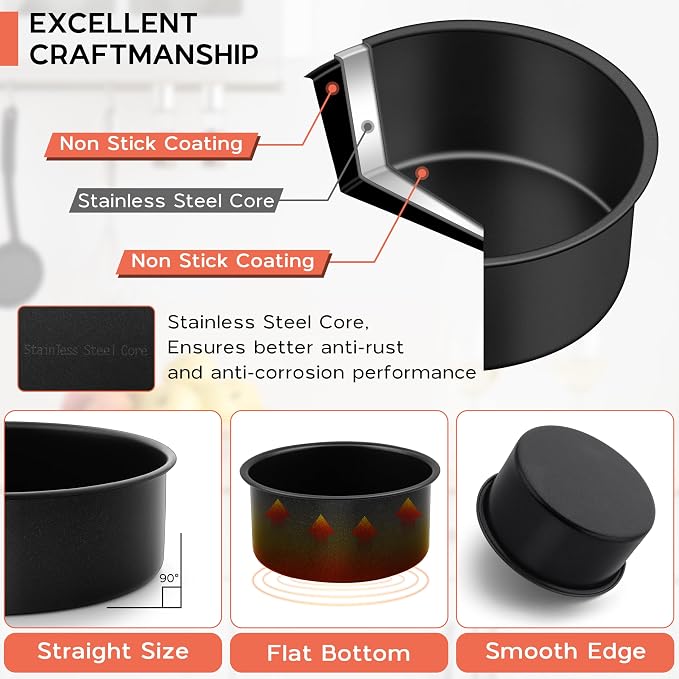 Onader Small Mini Round Cake Pan, 4 Inch Smash Cake Bake Pans Sets of 3 for Baking, Stainless Steel Baking Tins for Birthday Wedding, Nonstick - Image 4
