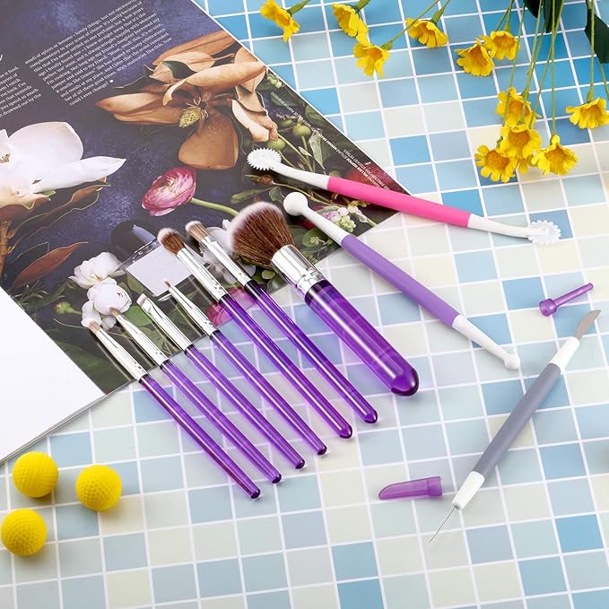 Patelai 10 Pcs Food Safe Paint Brushes Fondant Tools for Cake Baking Chocolate Sugar Cookie Decoration Cake Brushes for Luster Dust Pastry Decorating Supplies with Fondant and Gum Paste Tool(Purple)