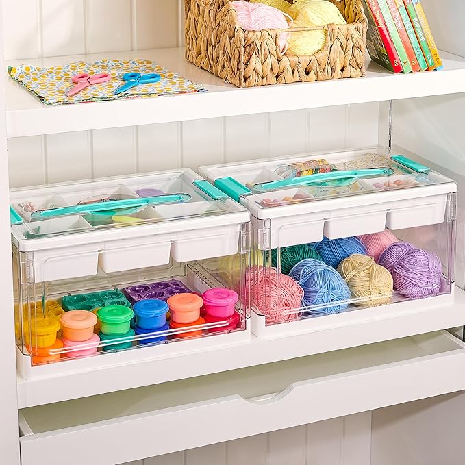 Vtopmart 24 QT Clear Plastic Craft Organizers and Storage Box with Removable Trays and Dividers,Art Supply Organizers and Storage,Ideal Containers for coloring Books,Toys,Craft Supplies,1 Pack
