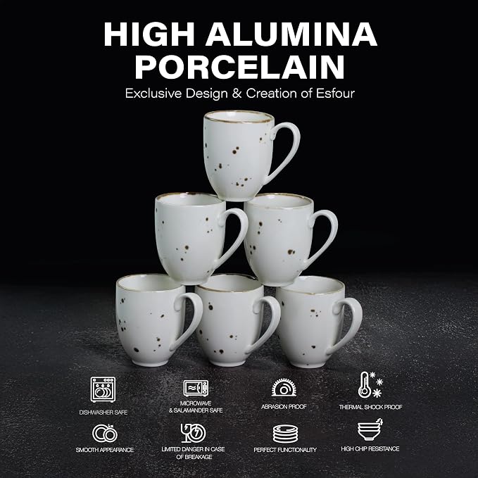 Esfour Ceramics Coffee Mugs Set Of 6, 14 Oz Large Handle Heavy Duty Cups - Microwave Dishwasher Safe - Latte, Cappuccino, Tea, Cocoa, Mocha - Men, Women, Home Office Daily Use, Classic Assorted Colors - Image 4