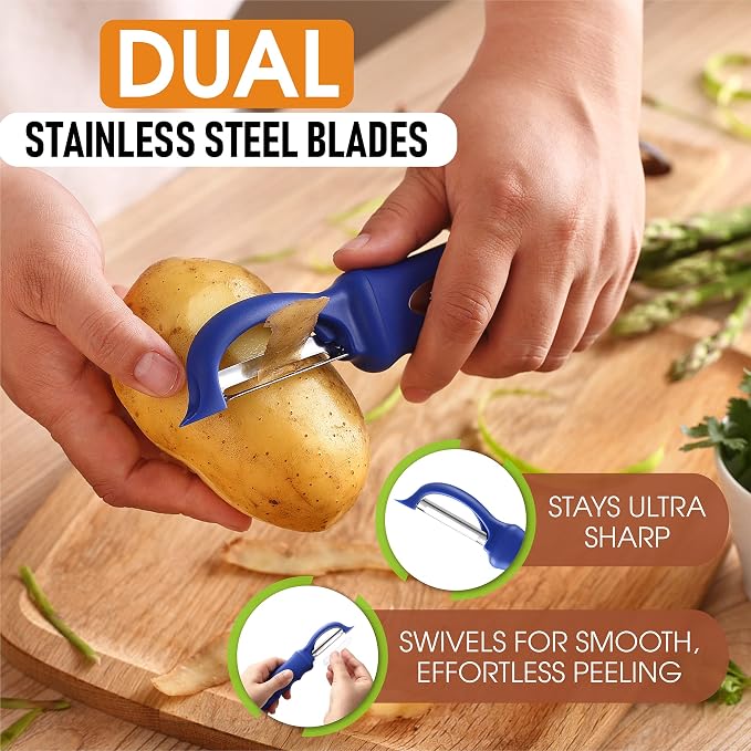 Spring Chef Swivel Potato Peeler with Soft Grip Handle, Set of 2, Sapphire | Premium Vegetable Peeler w/ Sharp Stainless Steel Blades, Multifunctional Food Peeler for Apple, Carrot, Cucumber, Fruit - Image 2