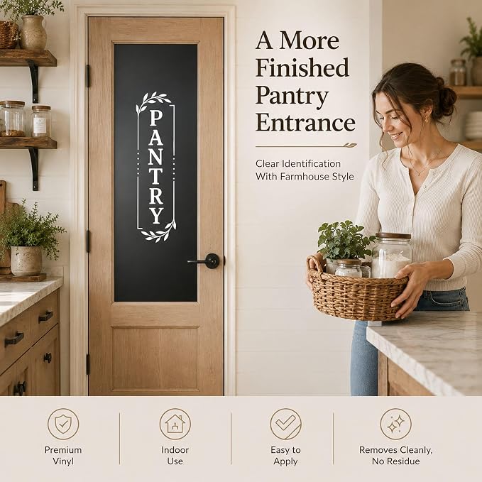Pantry Door Farmhouse Vinyl Decal: White 5 x 18 Inches | Vertical White Pantry Lettering For Glass Doors With Waterproof Removable No Residue Vinyl - Image 4