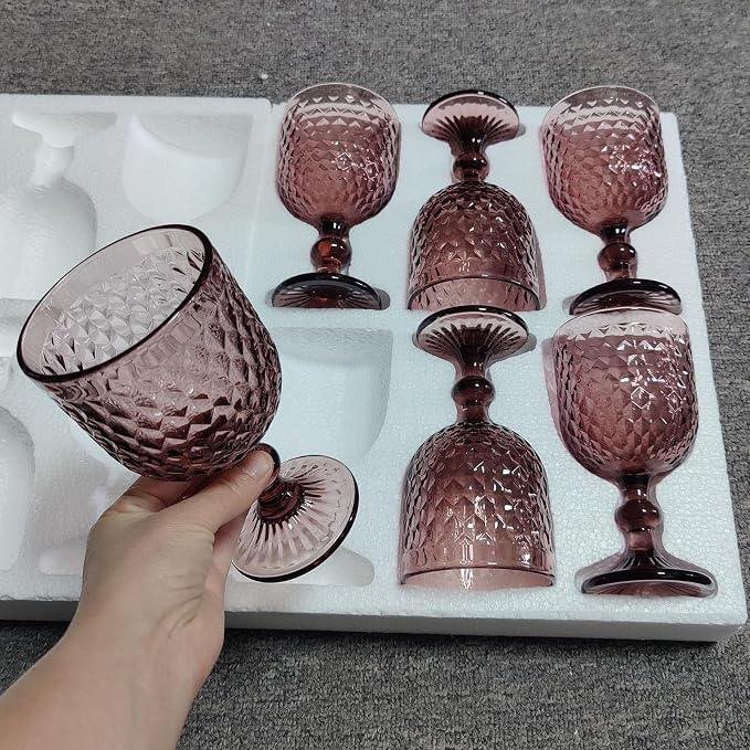 Taganov Purple Glass Goblet Colored Wine Cups Water Vintage Glassware set of 6 Pink Stemware 13.5 oz for Wedding Party Bar Housewarming Gift - Image 2