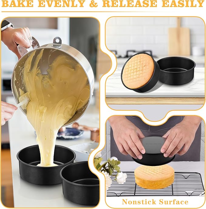 E-far 7 Inch Round Cake Pan Set of 3, Nonstick Stainless Steel Baking Pans Tin, Bakeware for Layer Cakes, Stainless Steel Core & Non-toxic Coating, Straight Side & 2 Inch Deep - Image 4