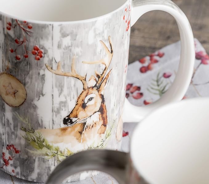 Maison d' Hermine Coffee Mug with Handles Tea Cups (12 Ounce, Pack of 2) | Fine Bone China Coffee Mugs for Hot Beverages Cappuccino Latte Home Restaurant Hotel Spring Summer -Mountain Life - Image 8
